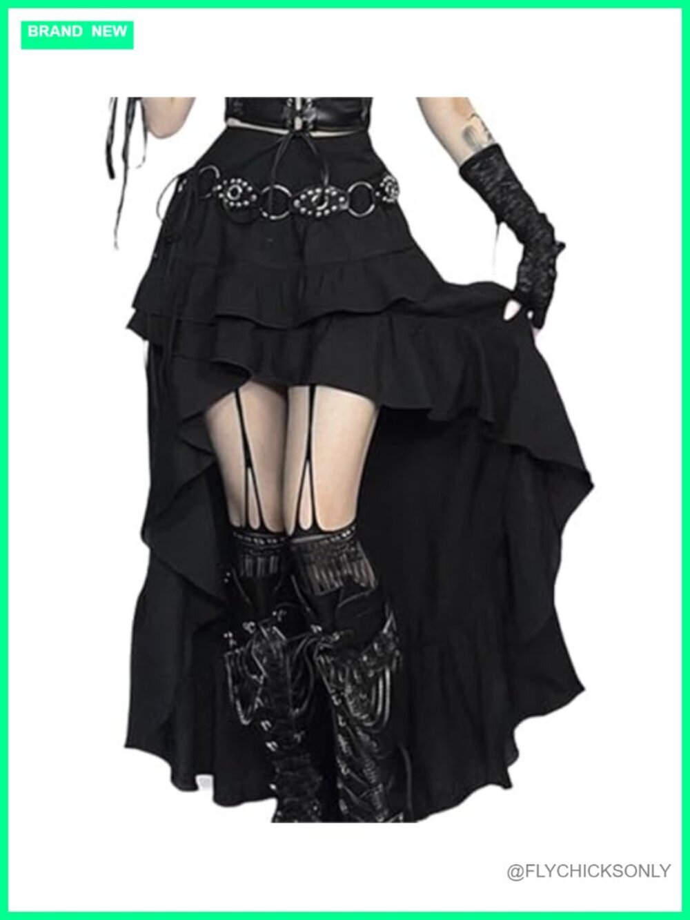 High-Low Asymmetrical Gothic Maxi Skirt with Tiered Layered Flowy Fabric